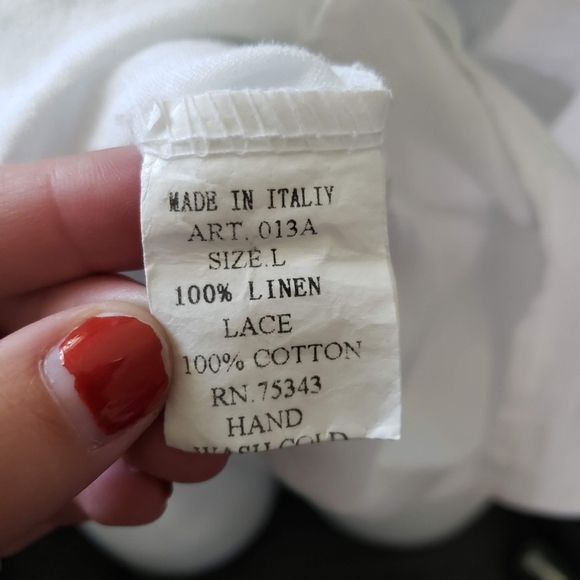 Michel Angelo 100% Linen White Short Sleeve Blouse Made in Italy Lightweight Top - Picture 6 of 6